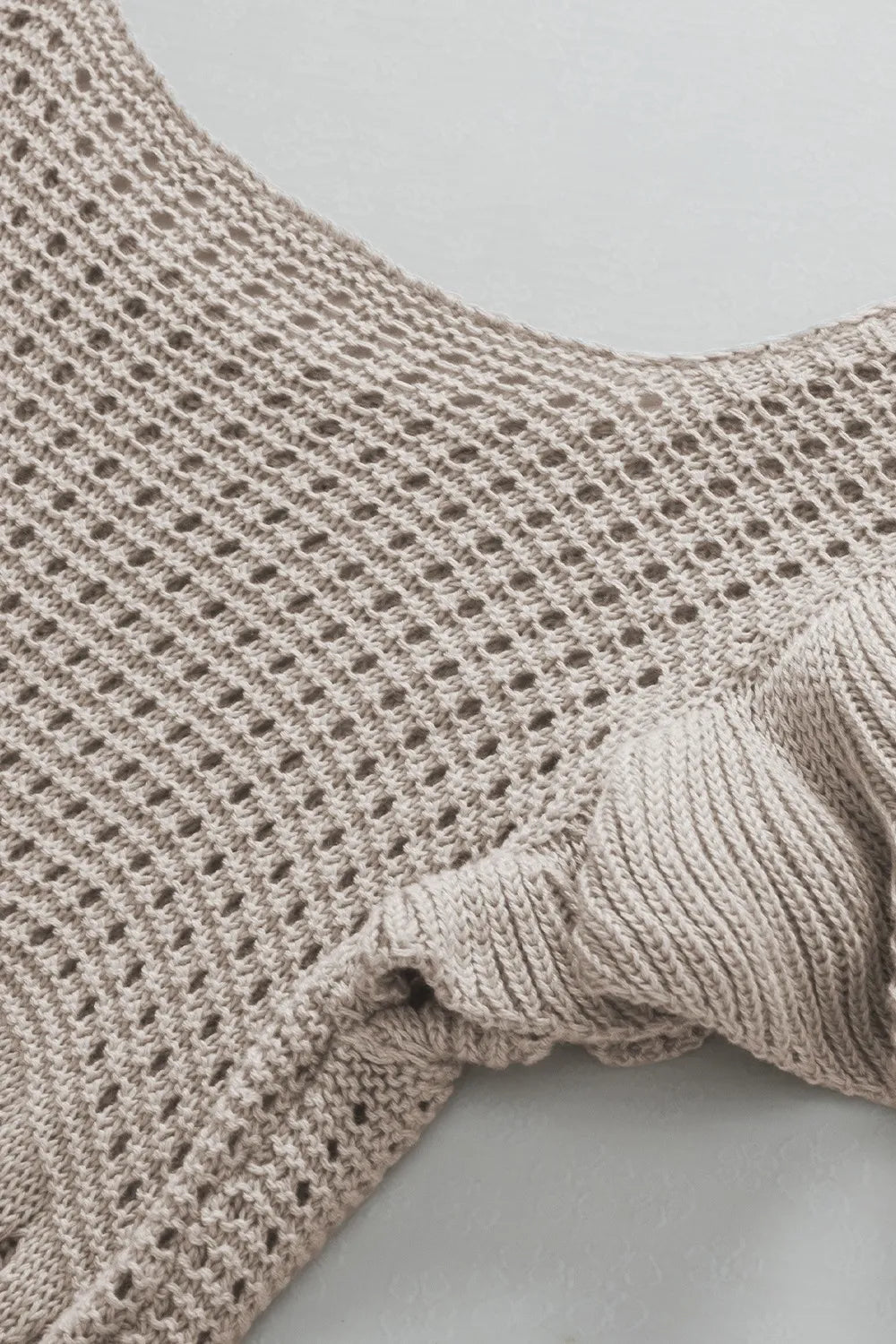 Openwork Ruffled Scoop Neck Knit Top