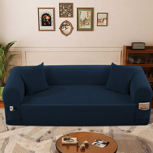 Spring Sofa with High-Quality Fabric, Pillows & Storage in Blue