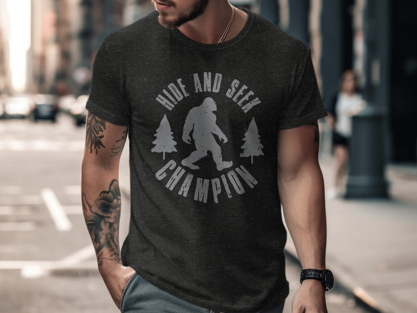 Hide and Seek Champion Bigfoot Funny Graphic Novelty T-Shirt