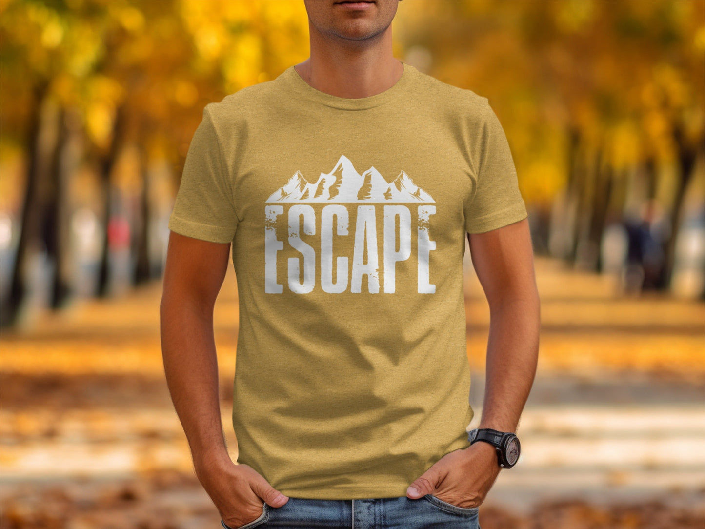Escape Into The Mountains Outdoor Adventure Design T-Shirt