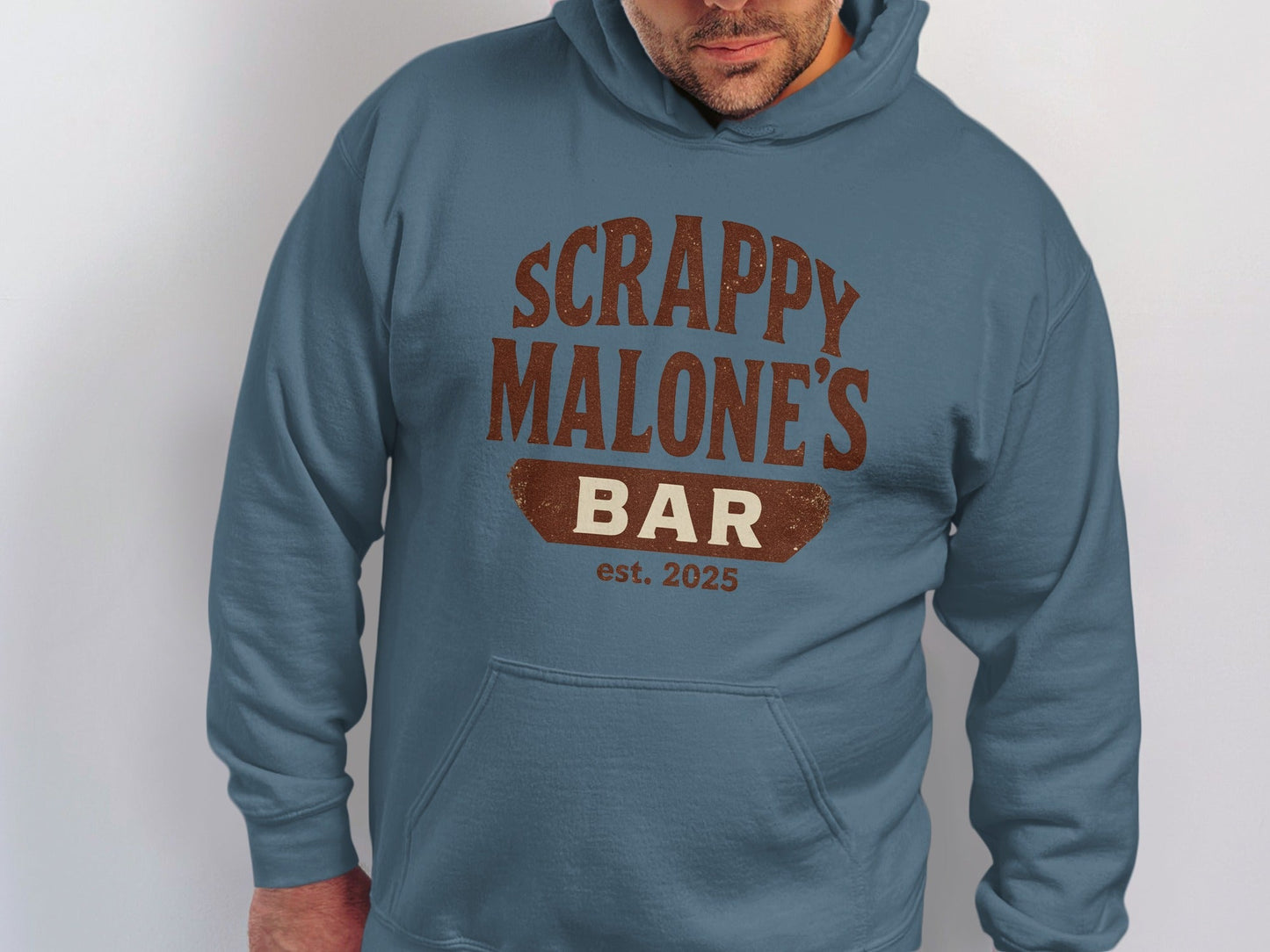 Scrappy Malone's Bar Est 2025 Vintage Style Hoodie - Retro Tavern Design