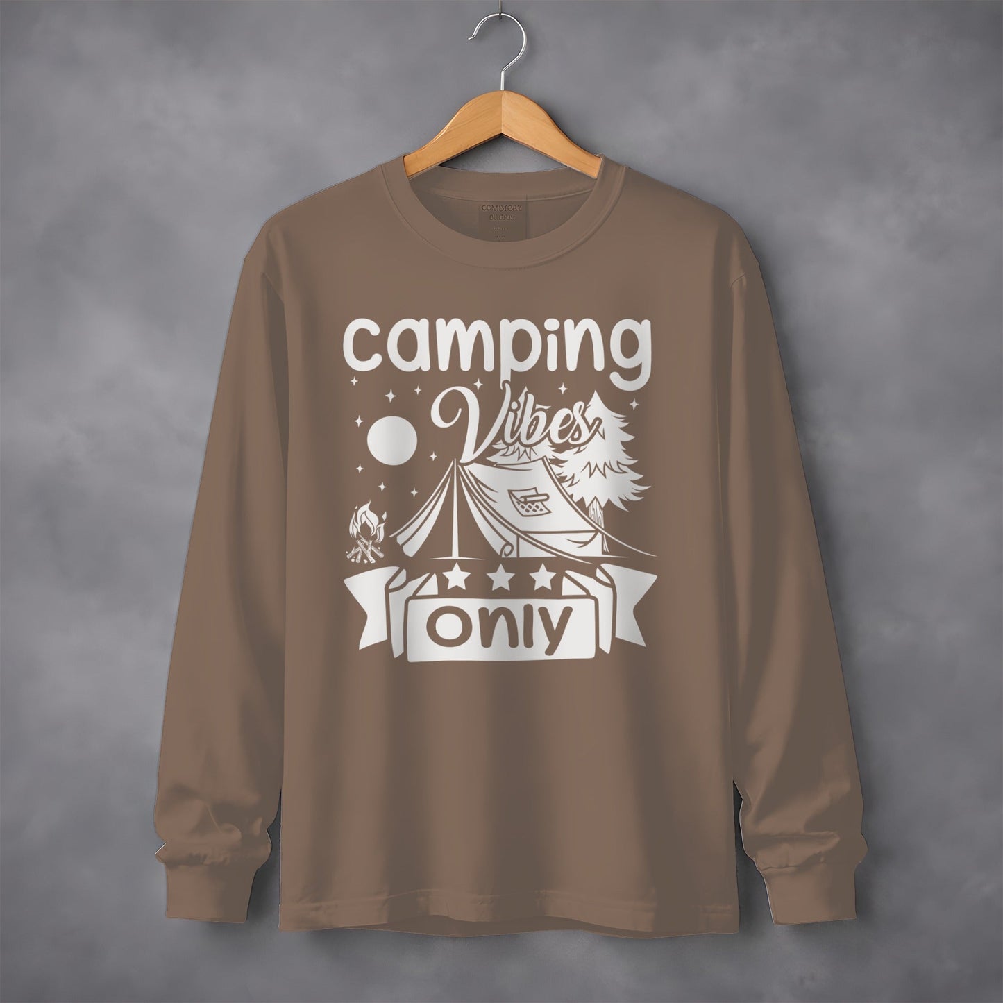 Camping Vibes Stars Only With Tent Graphic Long Sleeve T-Shirt