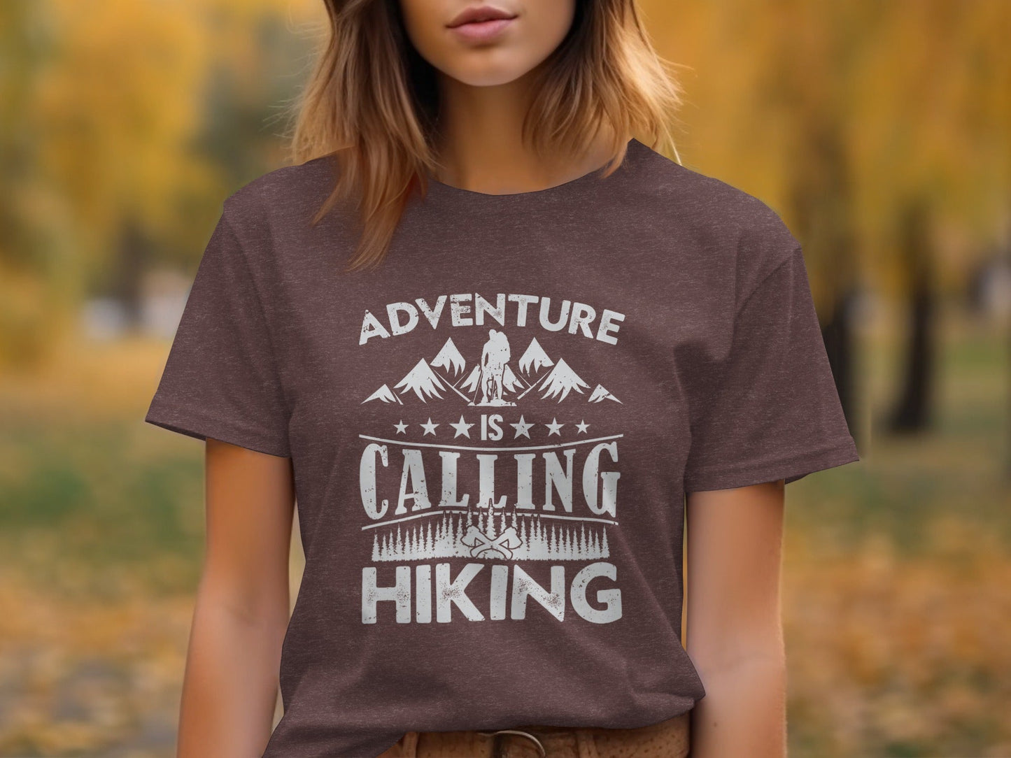 Adventure Is Calling Hiking Graphic Design T-Shirt