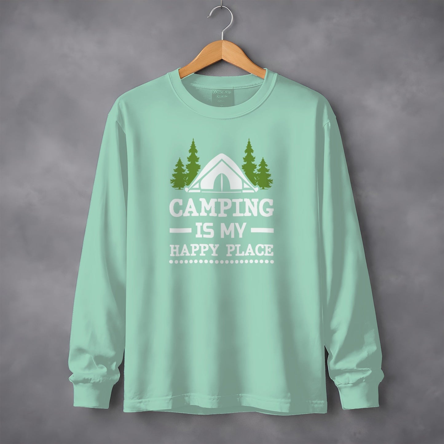 Camping Is My Happy Place Tent Trees Graphic Long Sleeve T-Shirt