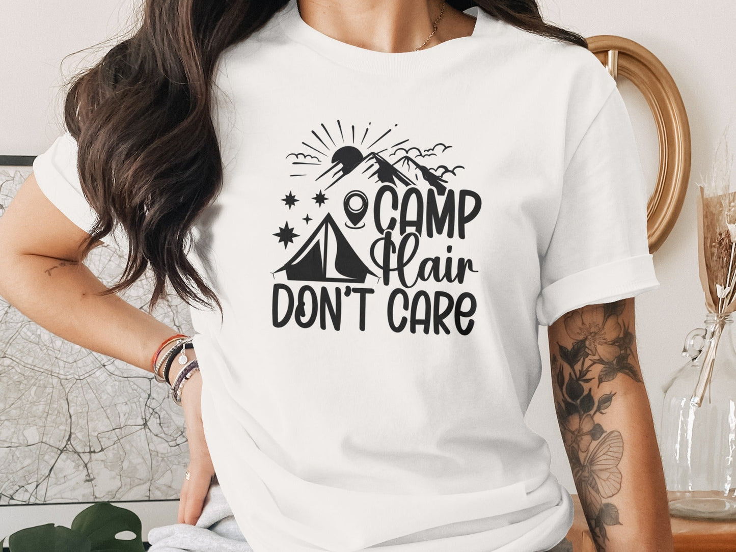 Camp Hair Dont Care with Mountain Scene Graphic T-Shirt