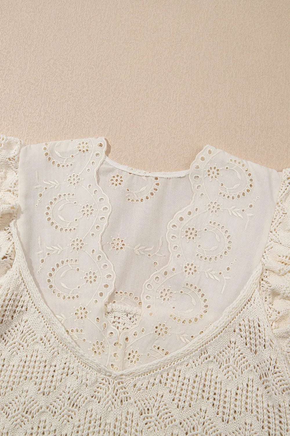 Embroidered Patchwork Hollow Out Knitted Ruffle Sweater Vest