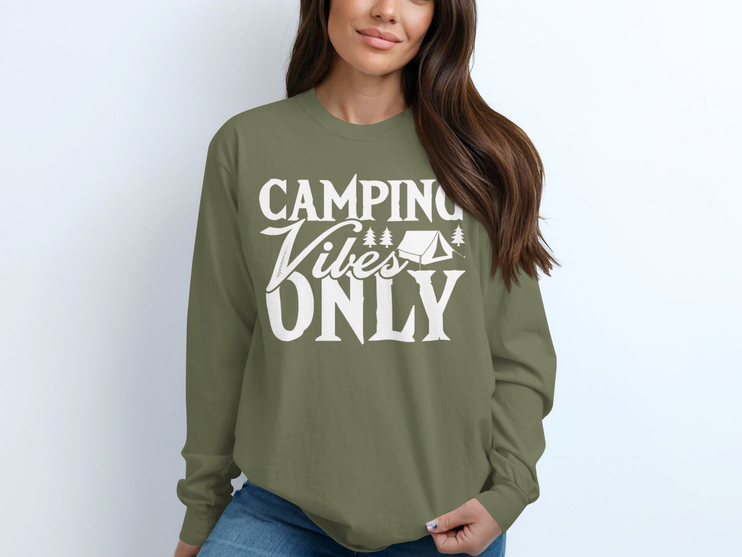 Camping Vibes Only With Tent Graphic Summer Fun Long Sleeve T-Shirt