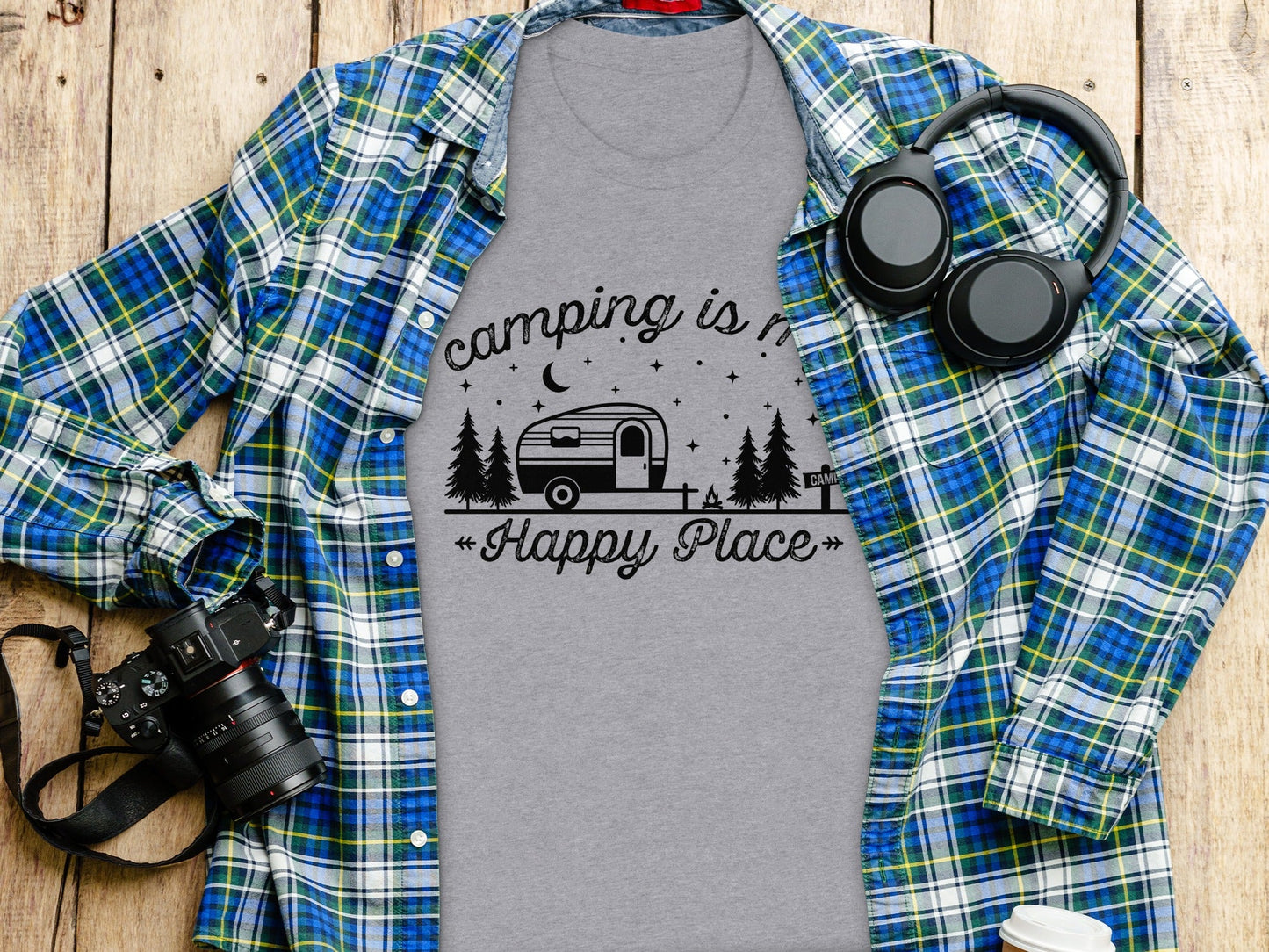 Camping Is My Happy Place Adventure Graphic T-Shirt