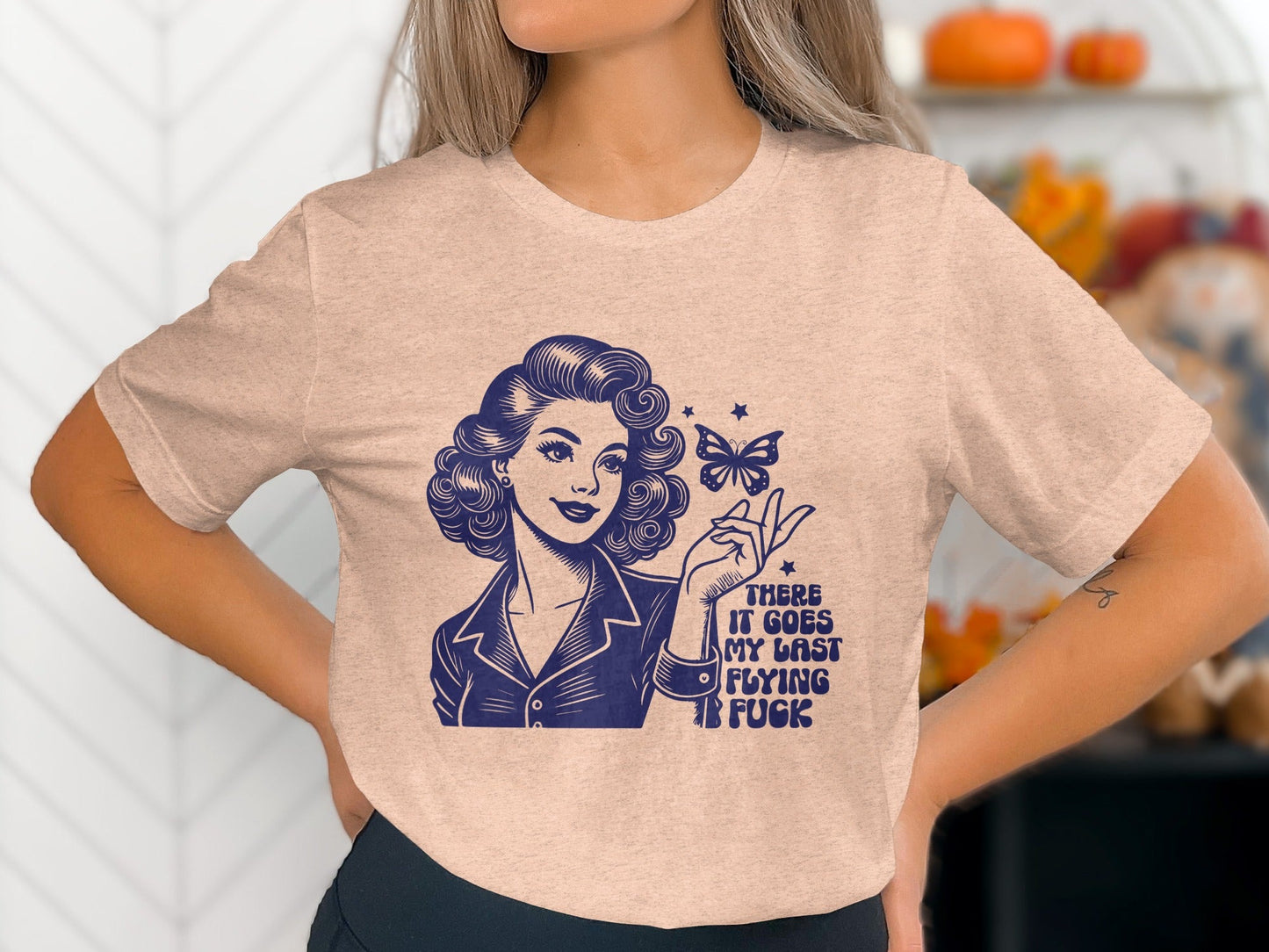 Retro Girl Butterfly Last Flying F Word Phrase T-Shirt