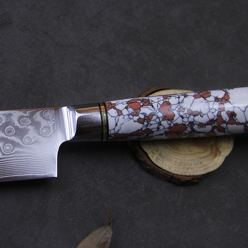 Damascus Steel Kitchen Knife with Turquoise Handle (8")