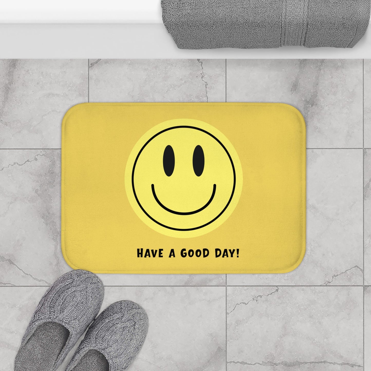 Smiley Face Bath Mat - "Have a Good Day!" YELLOW Kid's Bathroom Rug