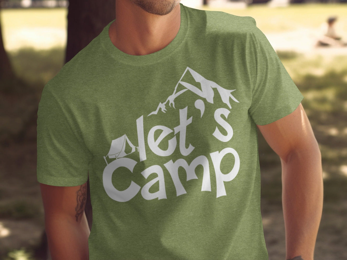 Lets Camp Tent With Mountain T-Shirt