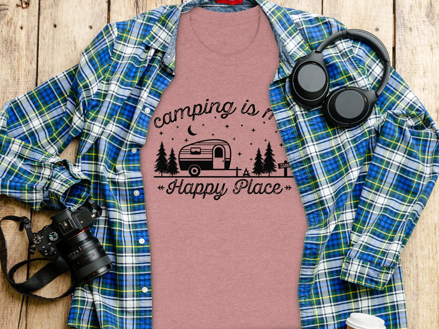 Camping Is My Happy Place Adventure Graphic T-Shirt