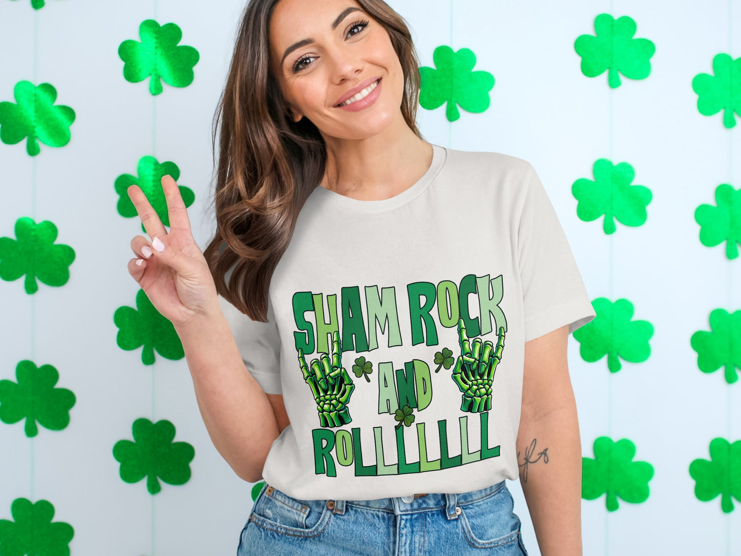 Shamrock and Roll T-Shirt, St Patricks Day T-Shirt, Skeleton Hand T-Shirt, Lucky Clover T-Shirt, Irish T-Shirt, Funny St Patricks Day