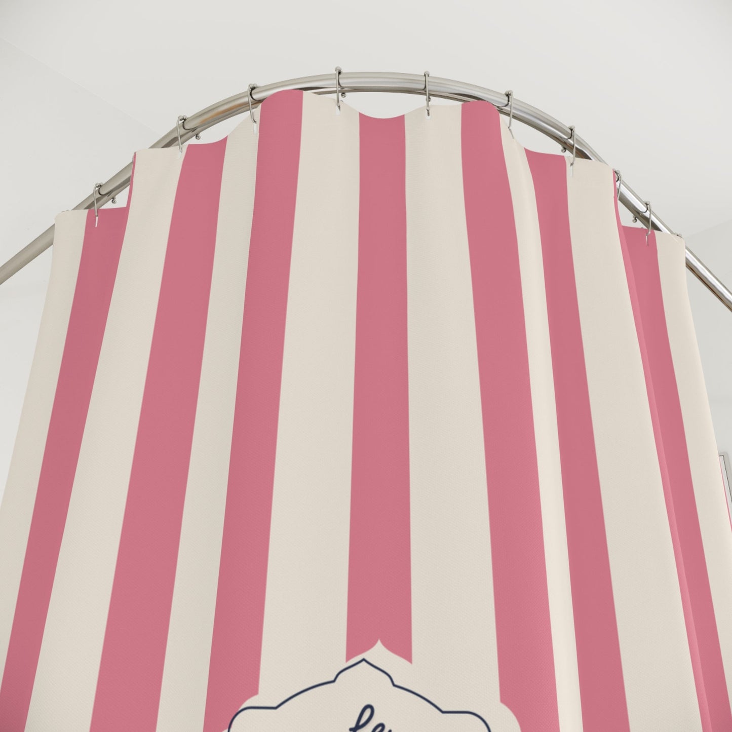Shower Curtain — Pink Striped French 'Le Bain' Bathroom Decor