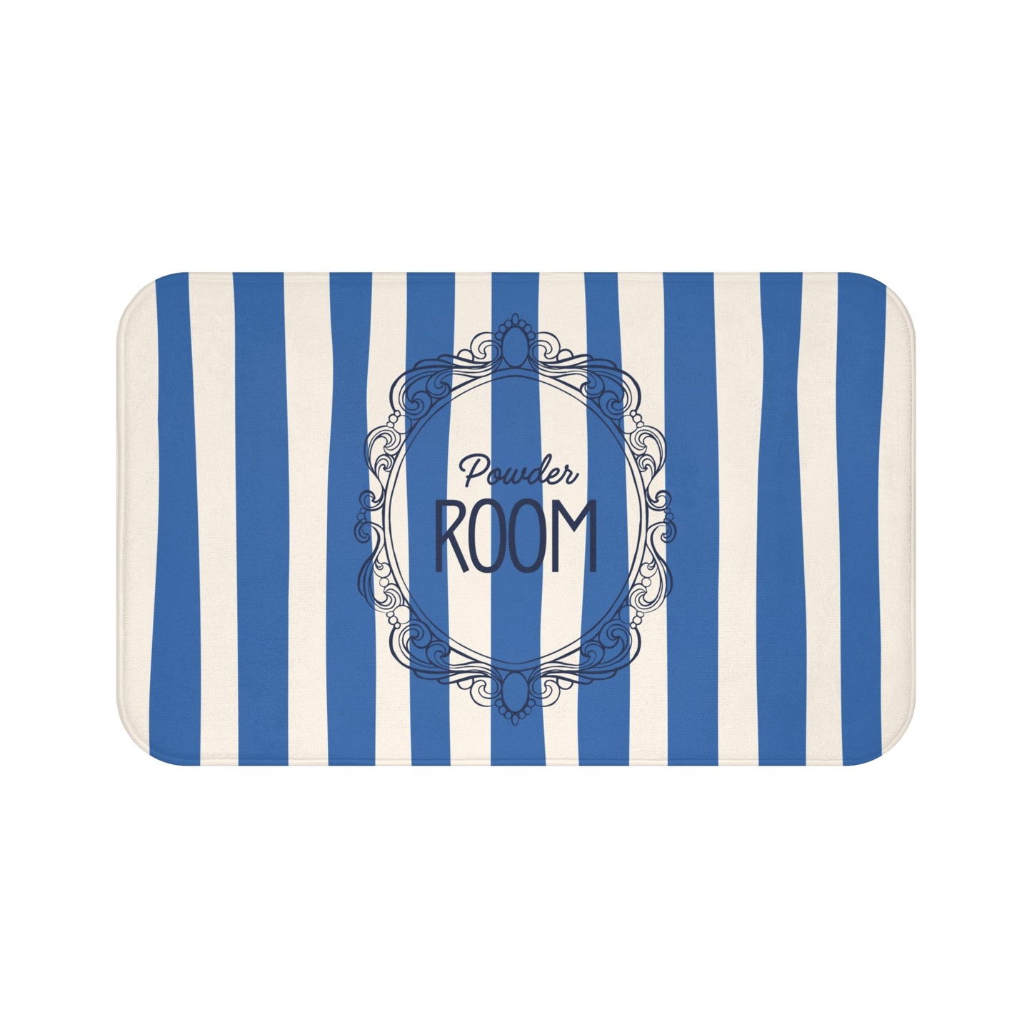 Cute Powder Room Bath Mat —  Blue Striped Decorative Bathroom Rug