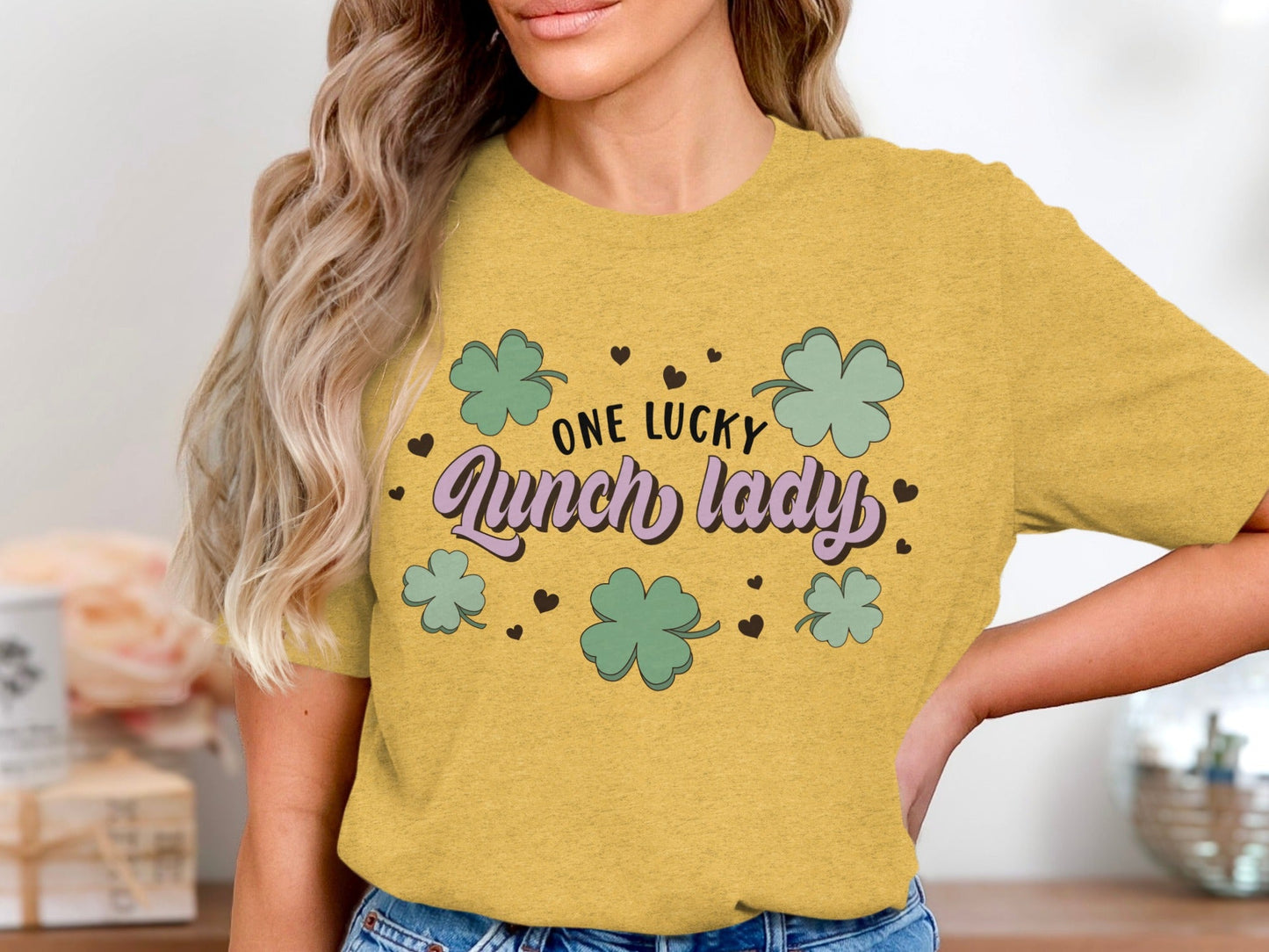 One Lucky Lunch Lady With Clovers St Patricks Day T-Shirt