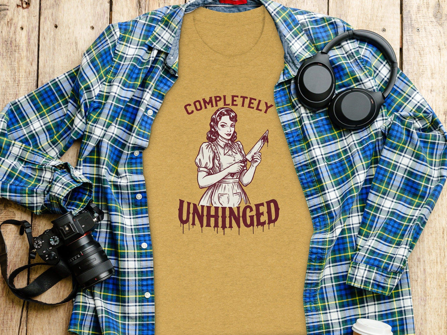 Completely Unhinged Crazy Lady with Knife Funny T-Shirt