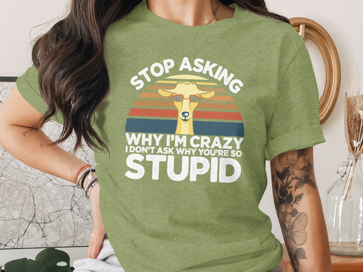 Stop Asking Why I'm Crazy Funny Llama Graphic T-Shirt