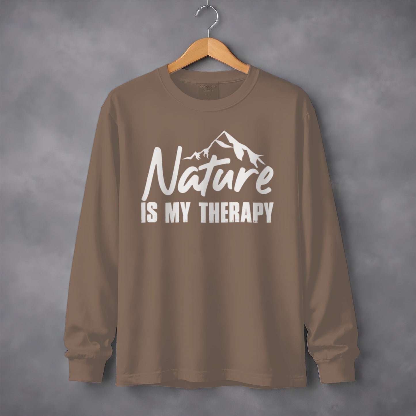Nature Is My Therapy Mountain Graphic Text Long Sleeve T-Shirt