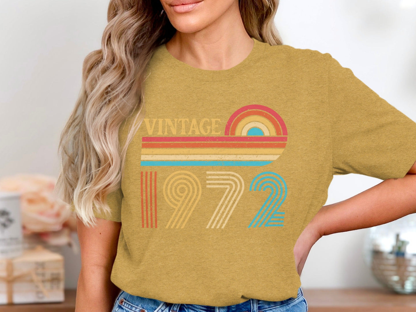 Vintage 1972 Retro Rainbow Birthday Style Design T-Shirt