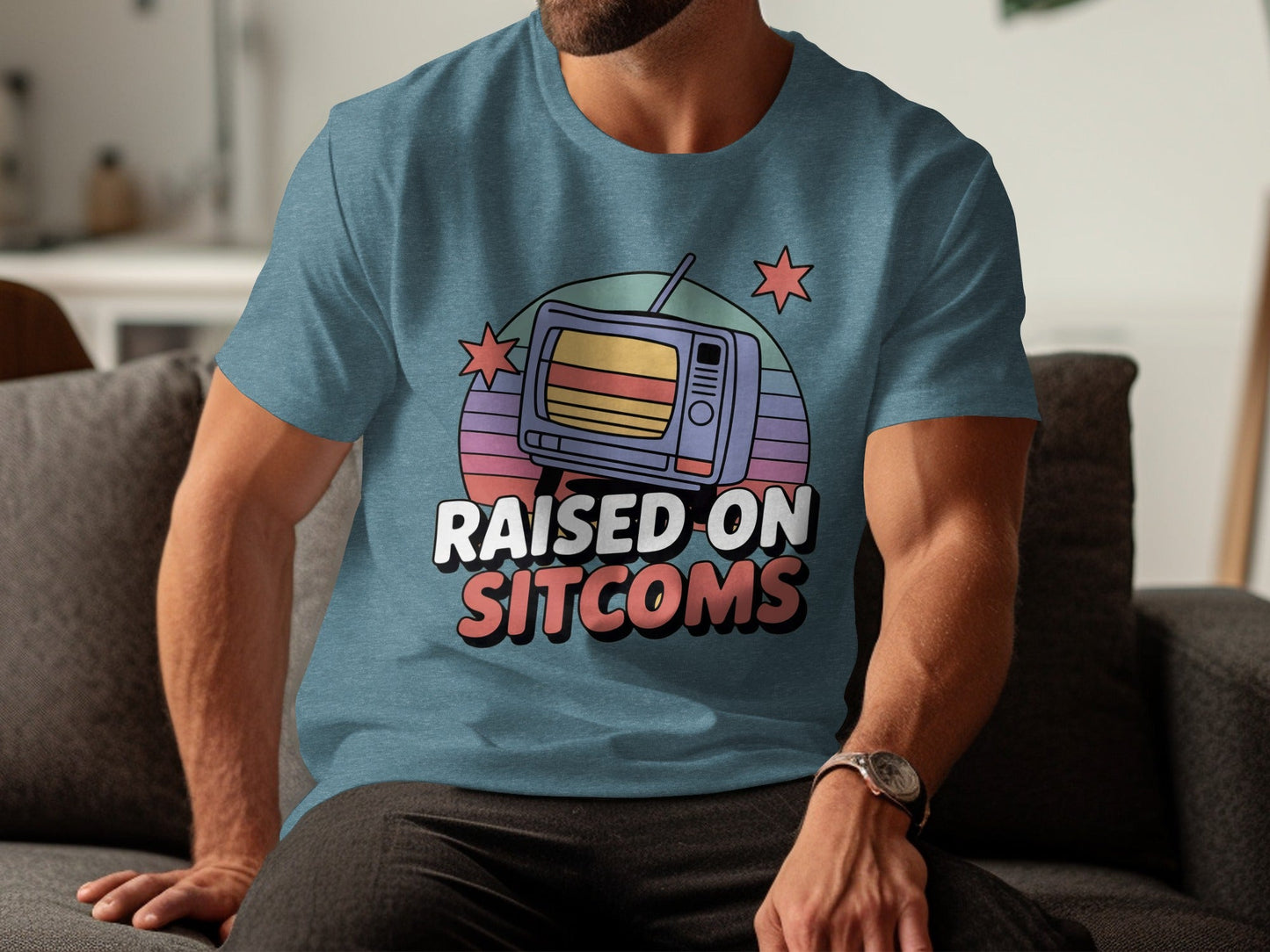 Raised On Sitcoms Retro Television Funny Design T-Shirt