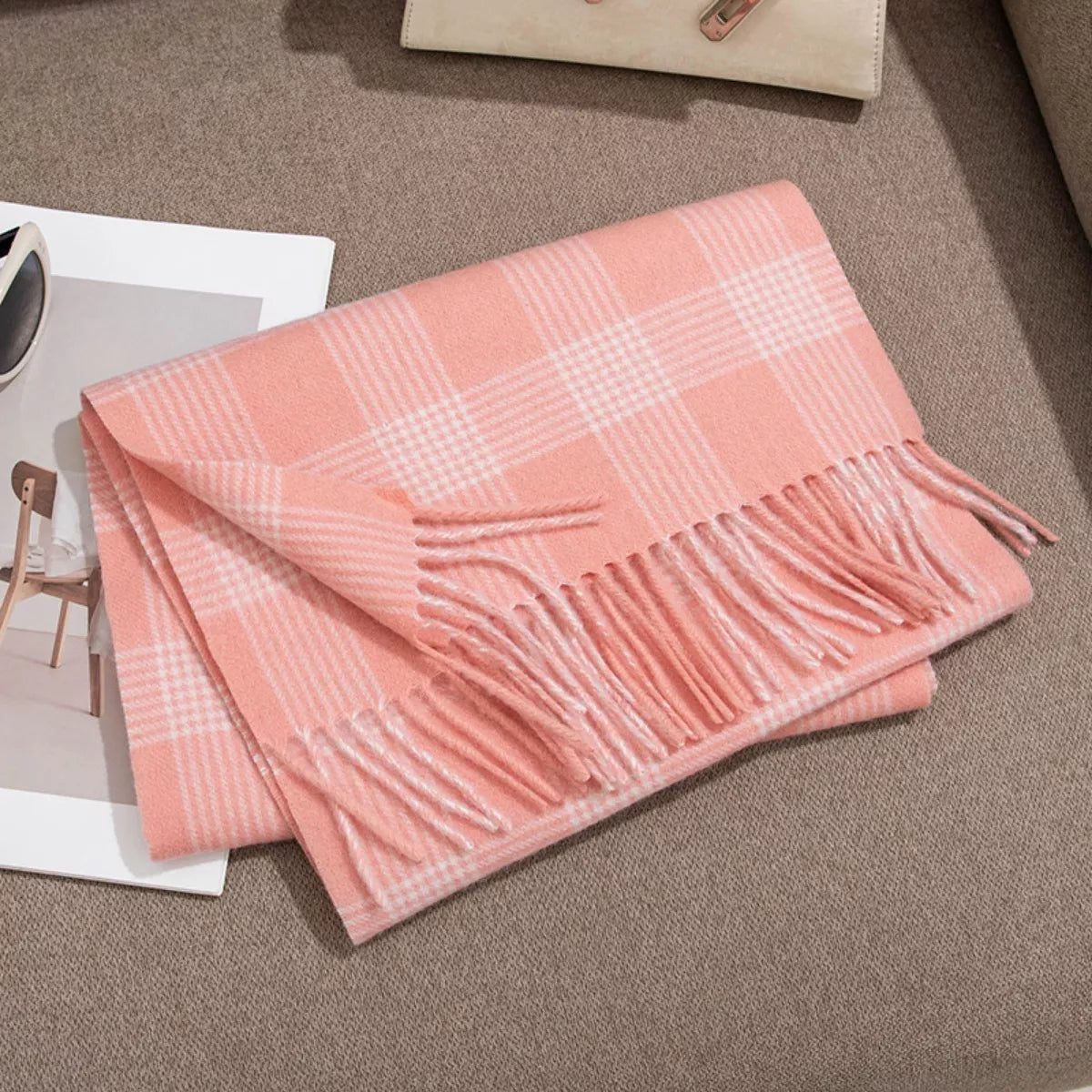 Plaid Fringe Scarf