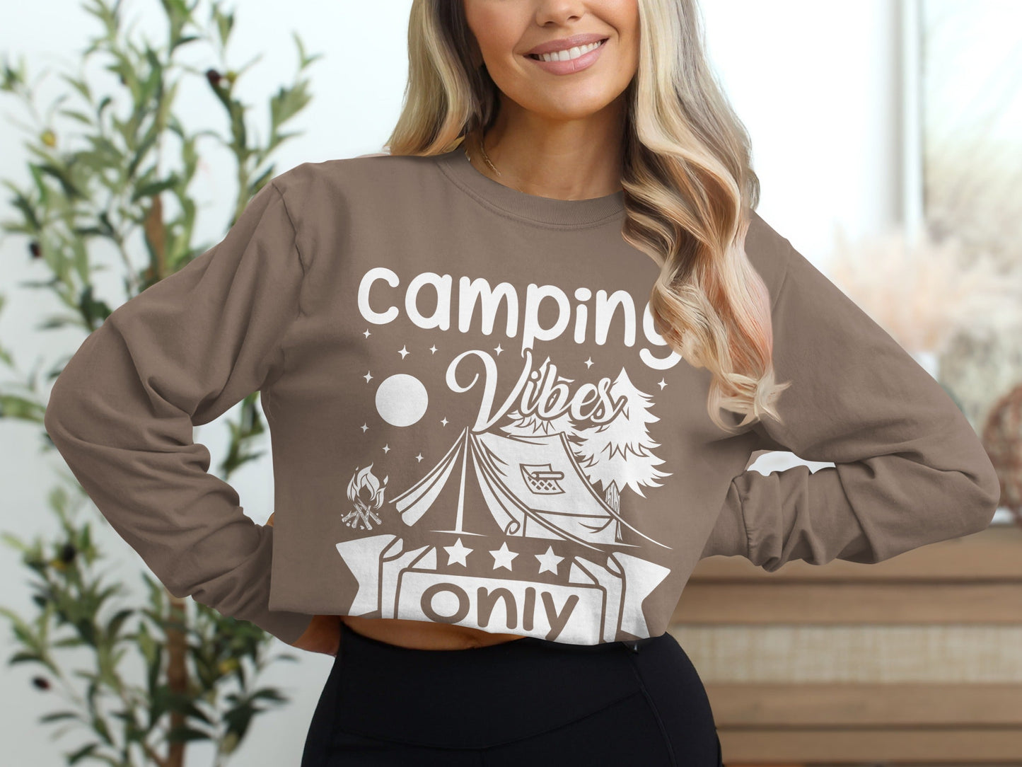 Camping Vibes Stars Only With Tent Graphic Long Sleeve T-Shirt
