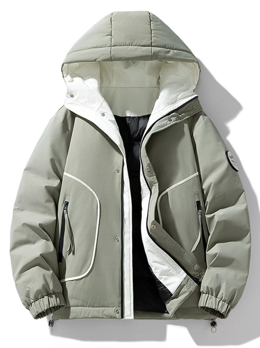Men's Plus Size Contrast Hooded Puffer Jacket