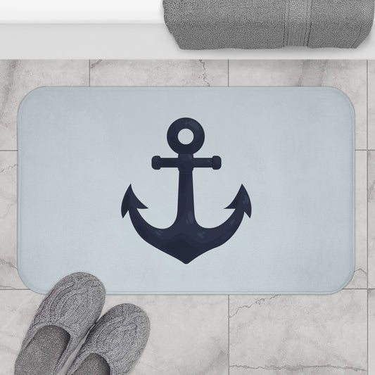 Elegant Nautical Anchor Bath Mat — Coastal Pale Blue Bathroom Rug