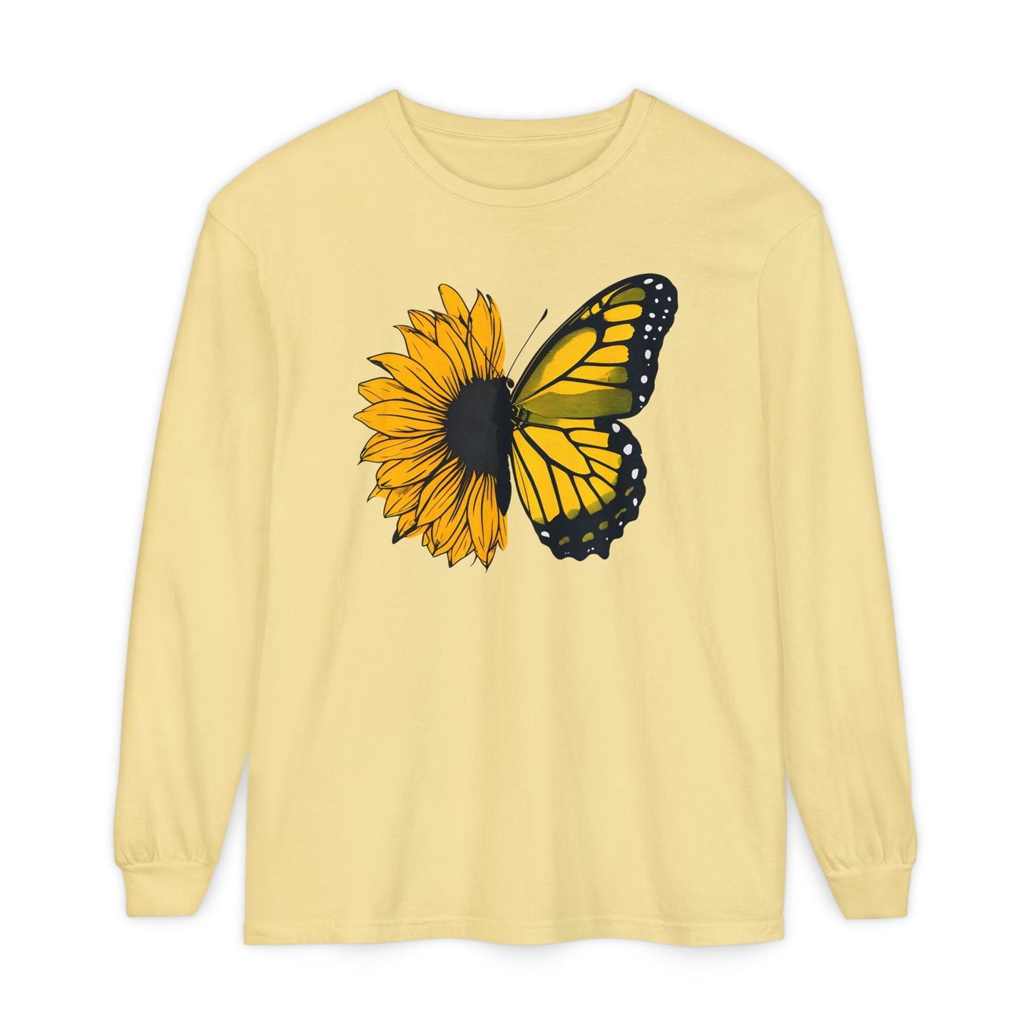 Sunflower Butterfly Long Sleeve Tee - Boho Nature Lover Shirt - Eco-Friendly Spring Fashion