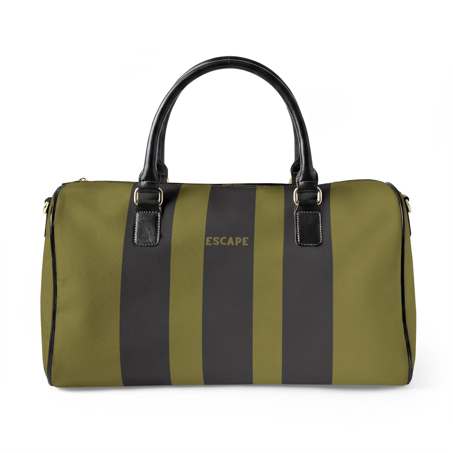 Escape Vegan Leather Travel Bag — Olive Stripes Unisex Duffle
