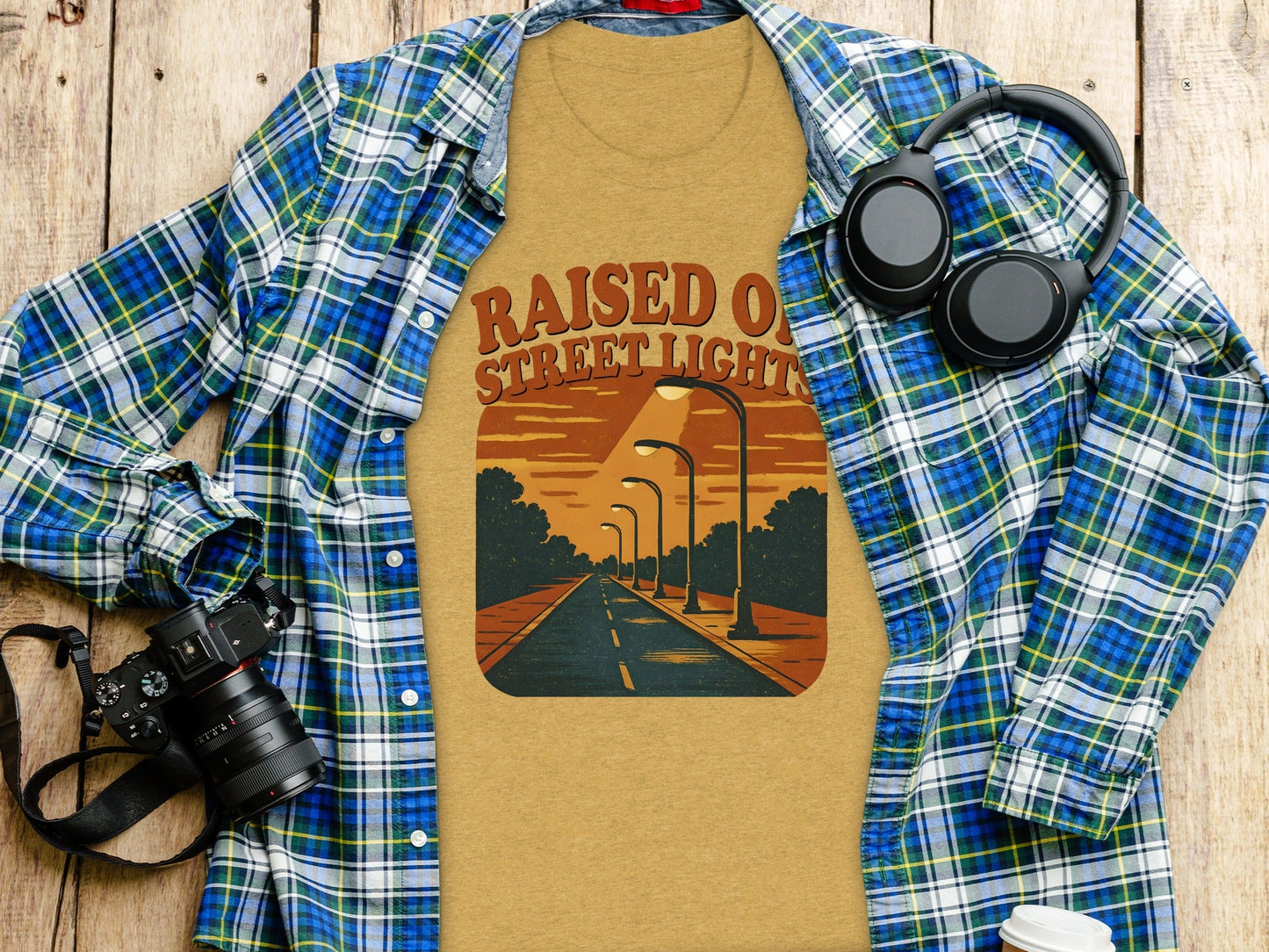Raised On Street Lights Road Scene Graphic Design T-Shirt