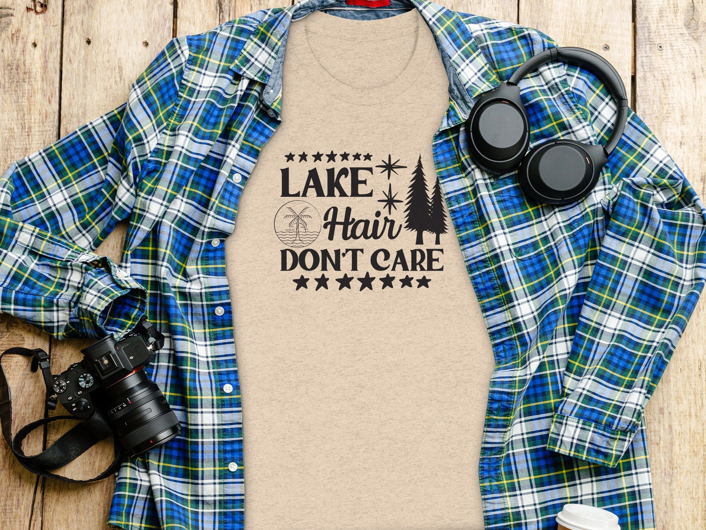 Lake with Hair Don't Care Graphic Image Printed T-Shirt
