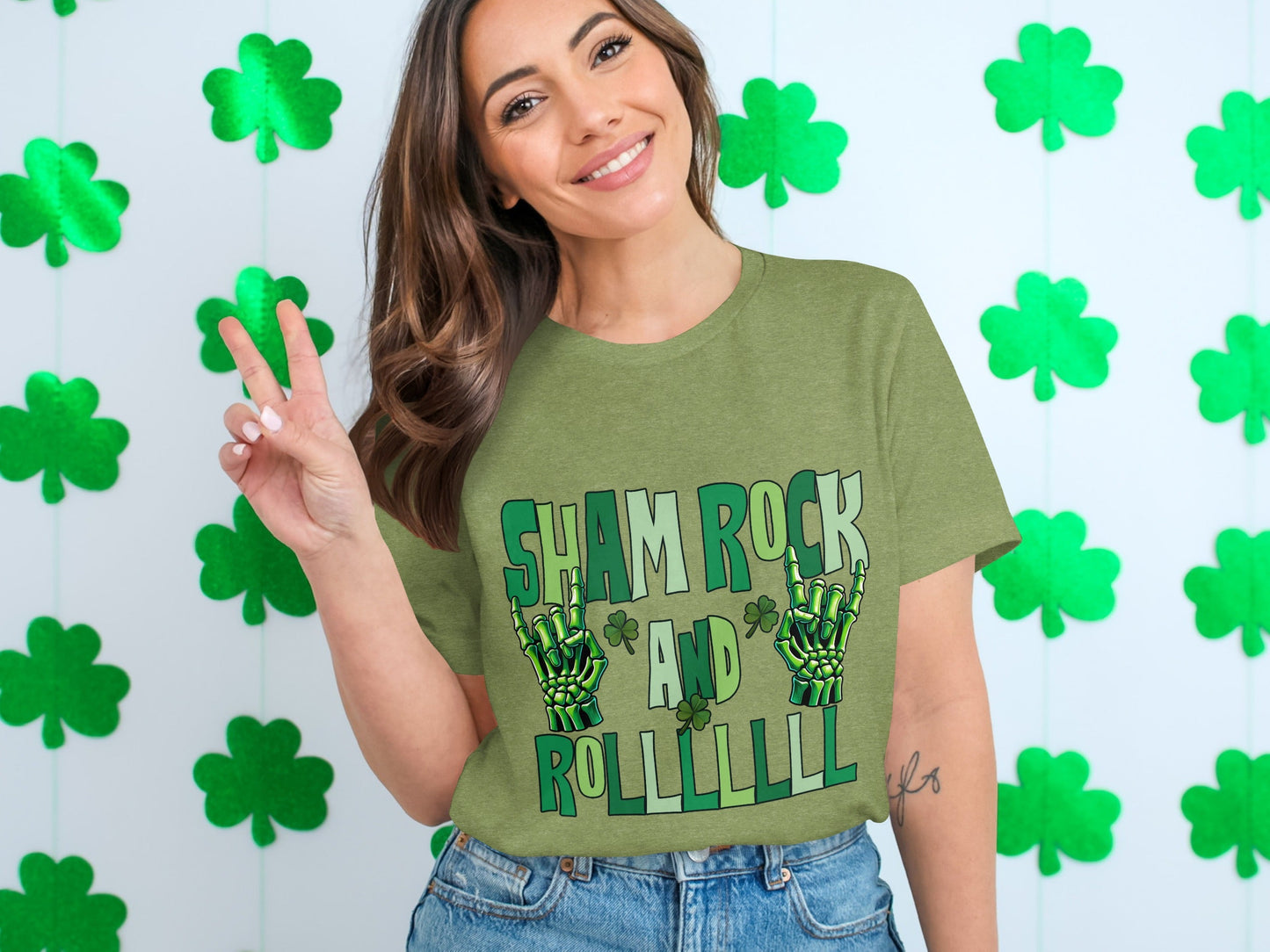 Shamrock and Roll T-Shirt, St Patricks Day T-Shirt, Skeleton Hand T-Shirt, Lucky Clover T-Shirt, Irish T-Shirt, Funny St Patricks Day