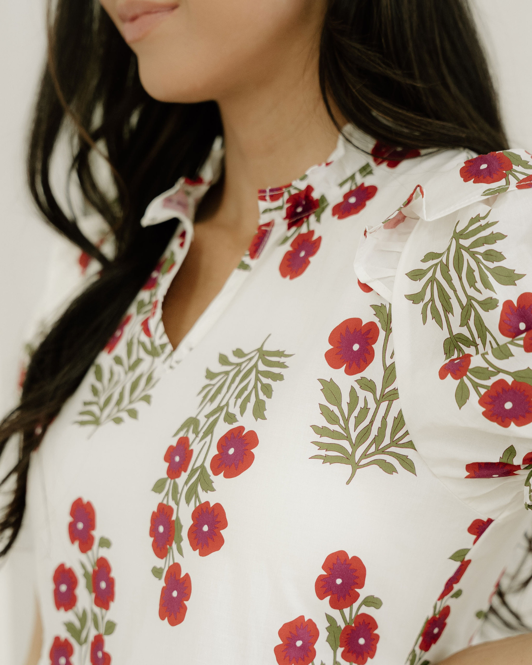 Kali Floral Short Bubble Sleeve Tiered Maxi Dress - Beige