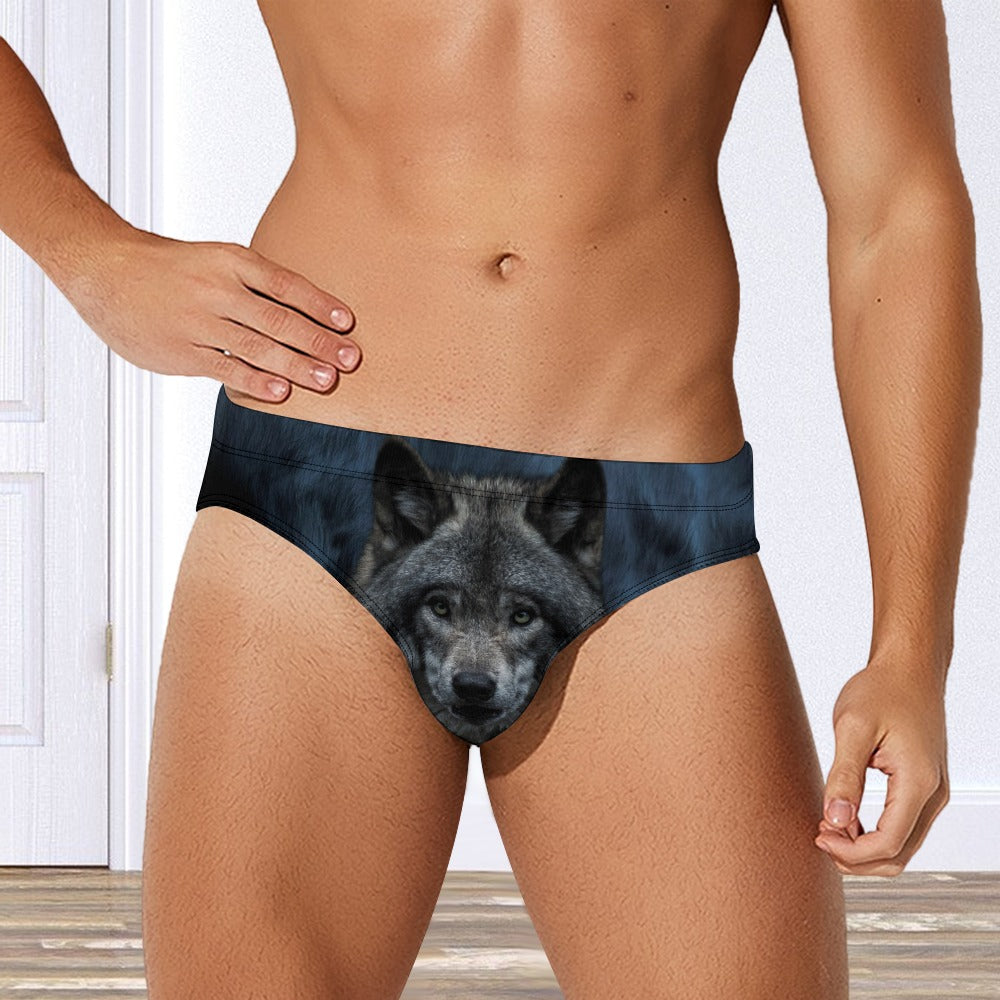 Big Black Wolf Bulge Men's Banana Hammock Comfortable Briefs