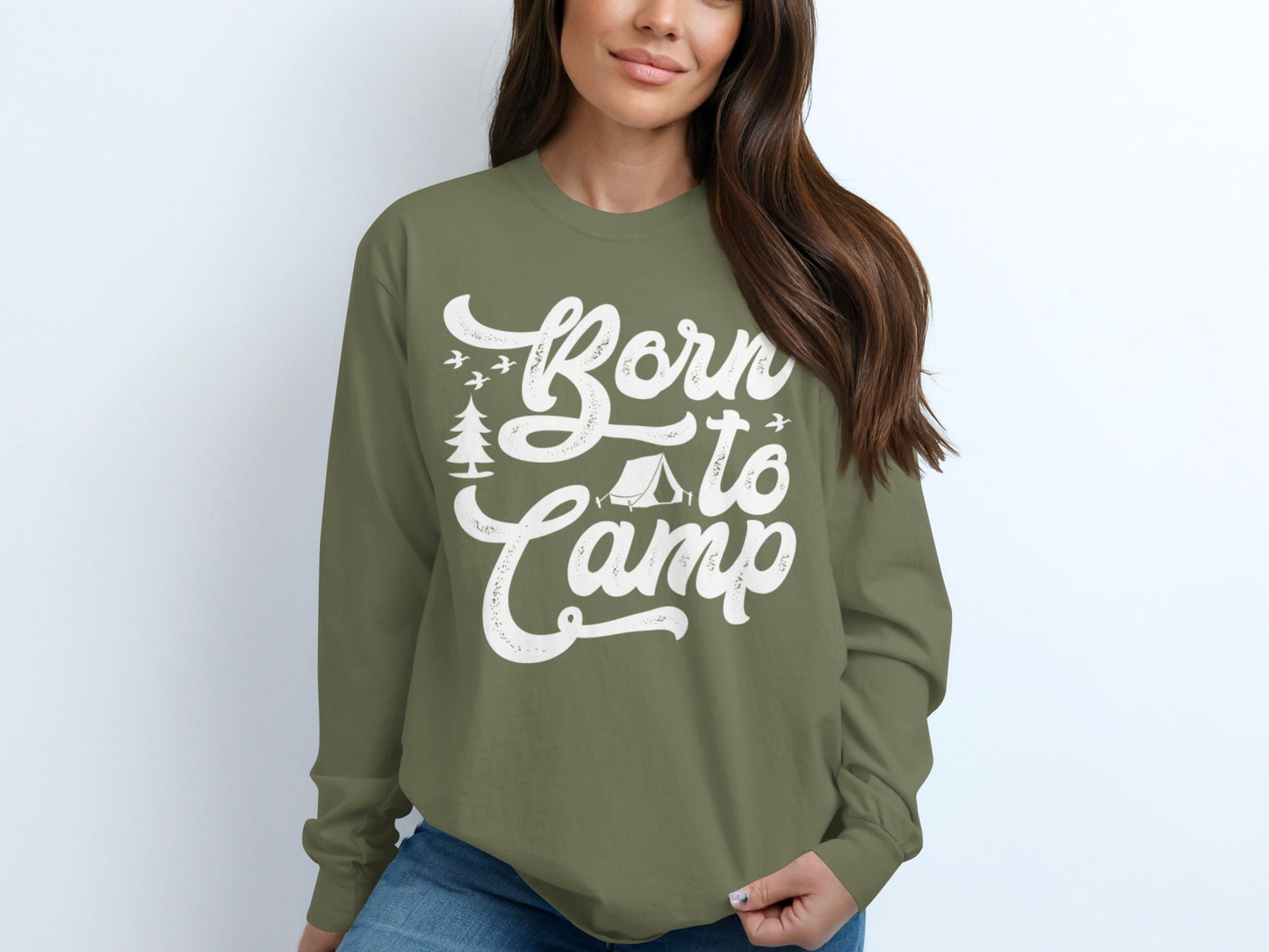 Born To Camp Outdoors Nature Adventure Long Sleeve T-Shirt
