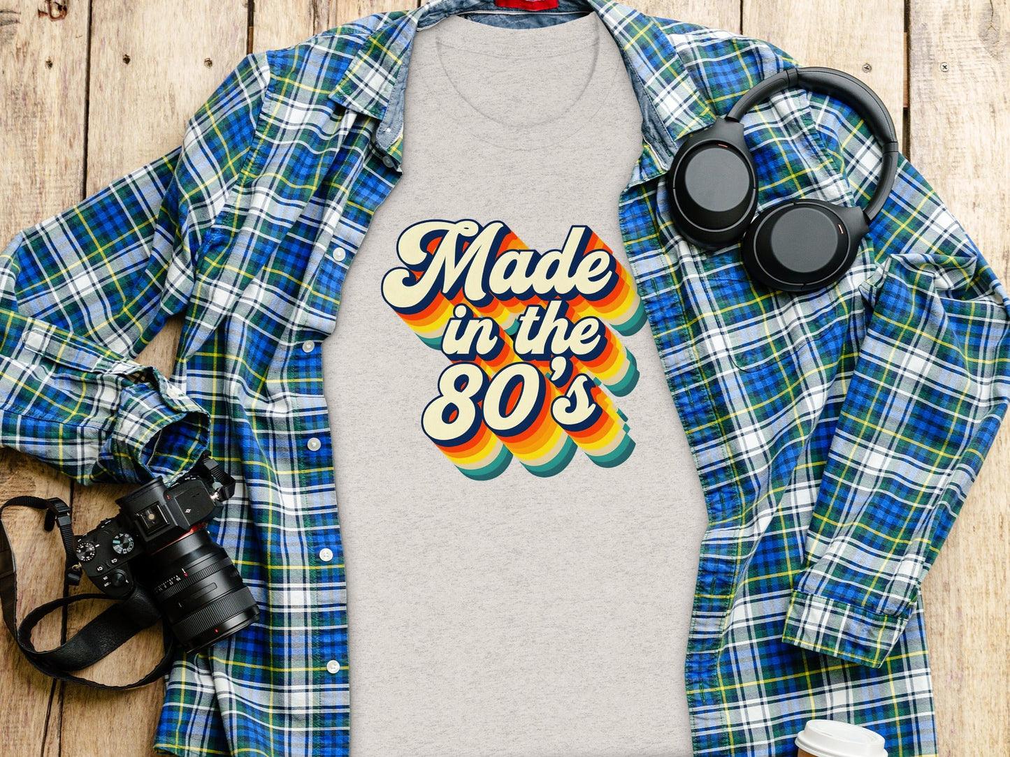 Awesome Made In The Eighties Rainbow Stripes Design T-Shirt