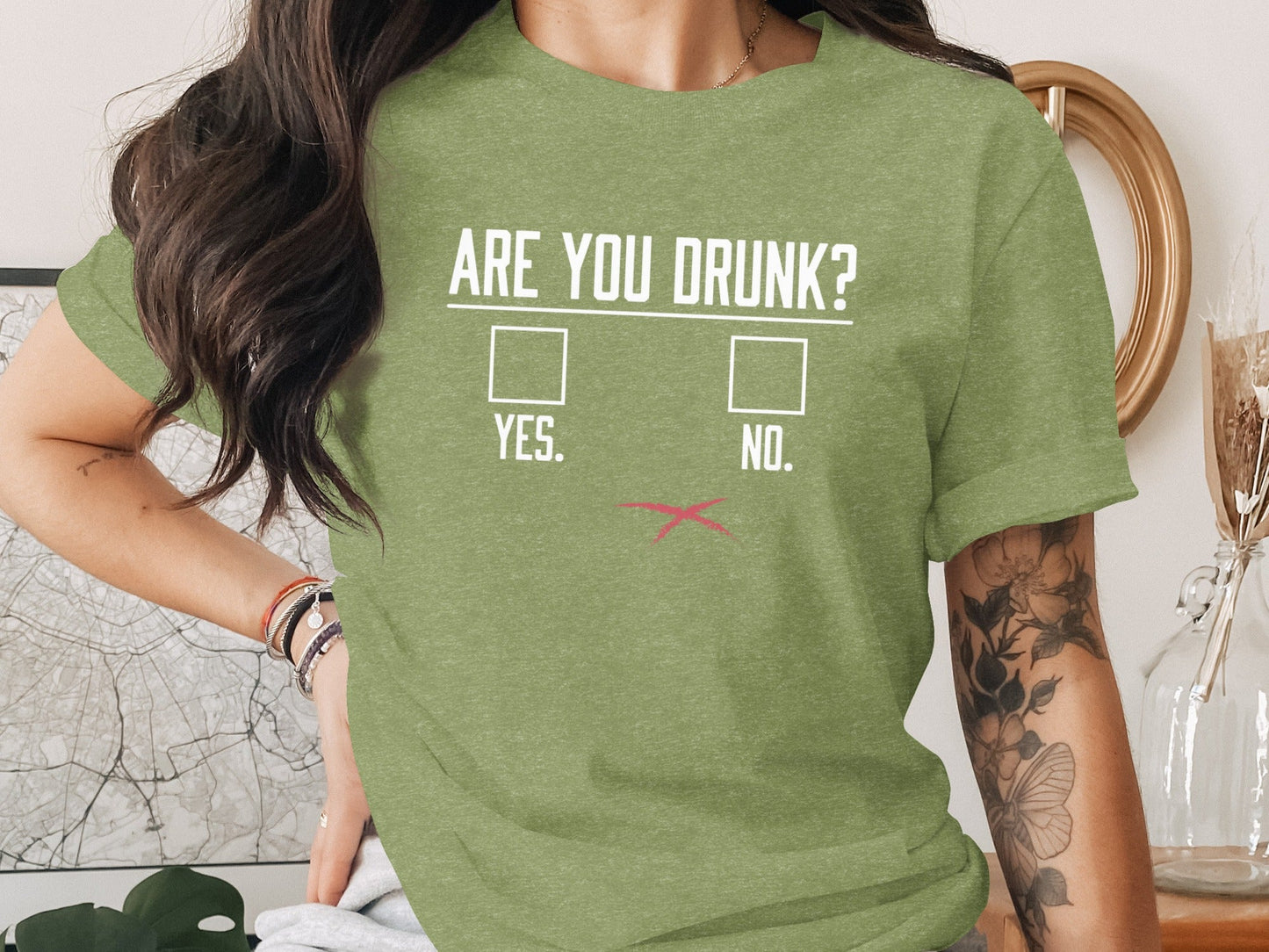 Are You Drunk Check Box With Red Cross Funny Graphic T-Shirt