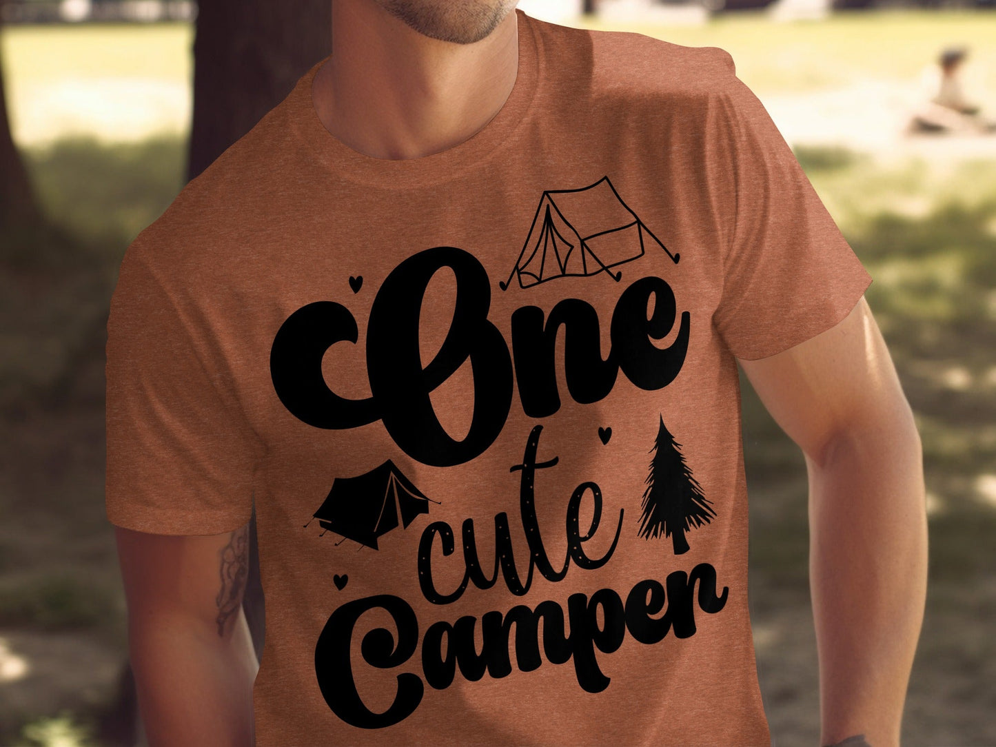 One Cute Camper Tent and Pine Tree Camping Design T-Shirt