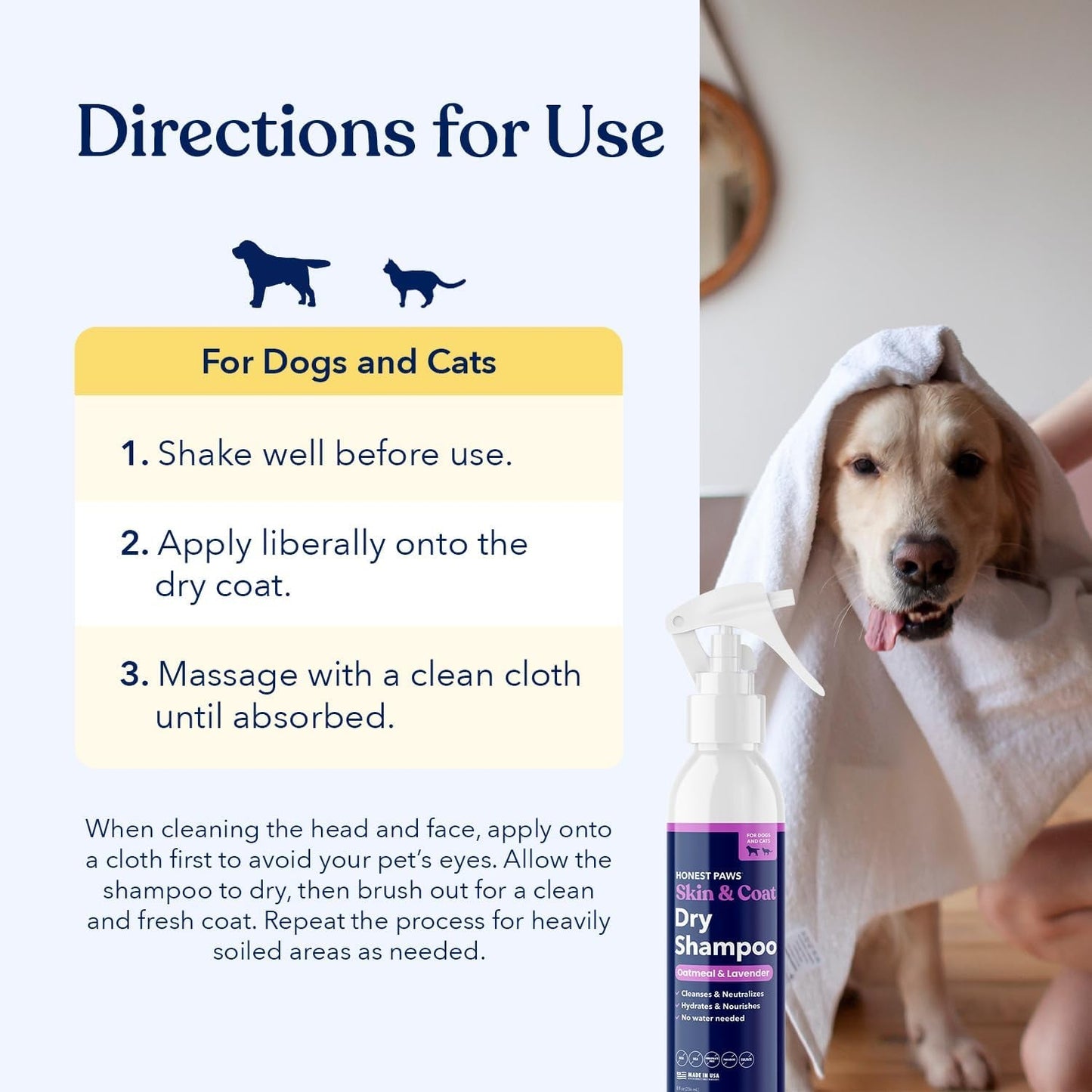 Dog Dry Shampoo Waterless No Rinse Oatmeal Lavender Itch Odor Relief 8oz