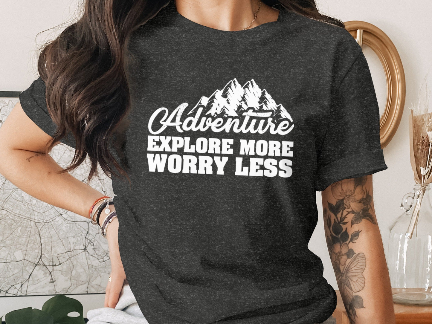 Adventure Explore More Worry Less Mountain Graphic T-Shirt