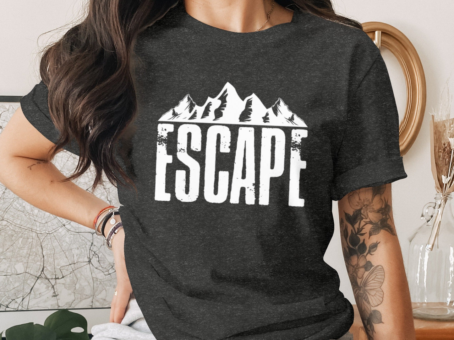 Escape Into The Mountains Outdoor Adventure Design T-Shirt