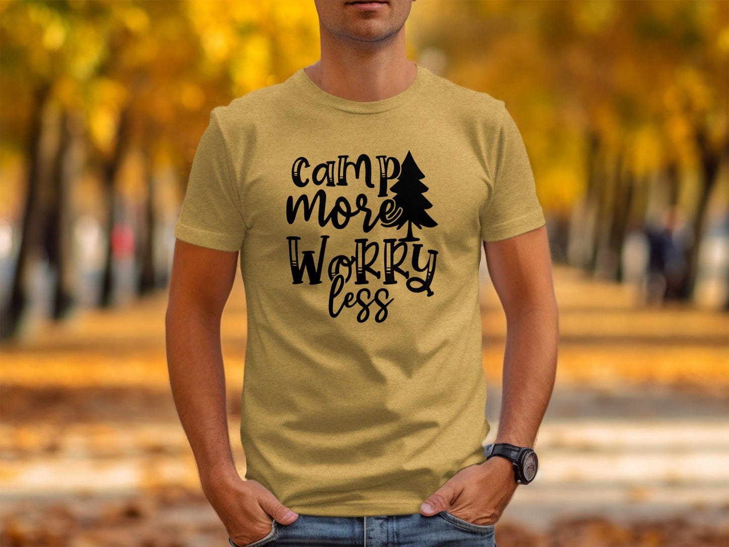 Camp More Worry Less Outdoors Adventure Graphic T-Shirt