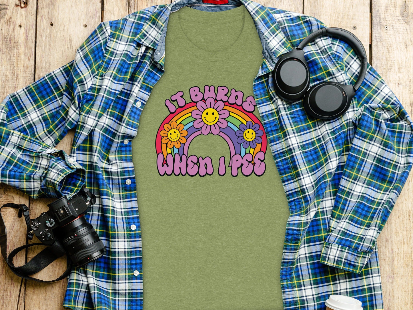 It Burns When I Pee Rainbow Flowers Graphic T-Shirt