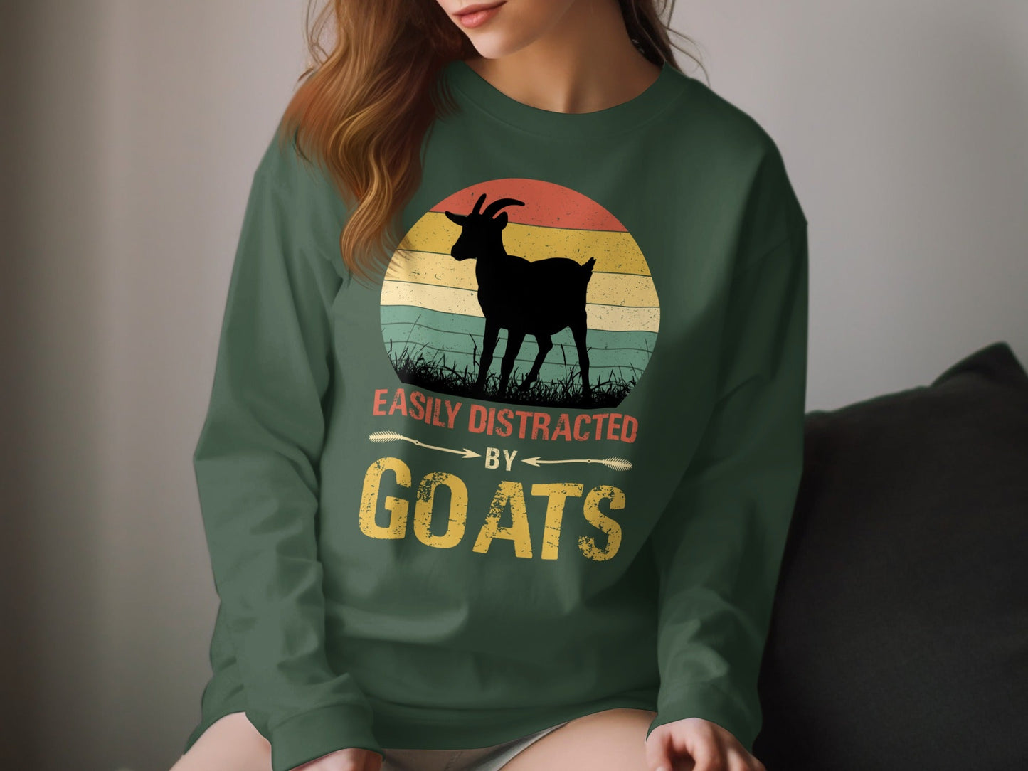 Easily Distracted by Goats Design Graphic T-Shirts Long Sleeve T-shirt