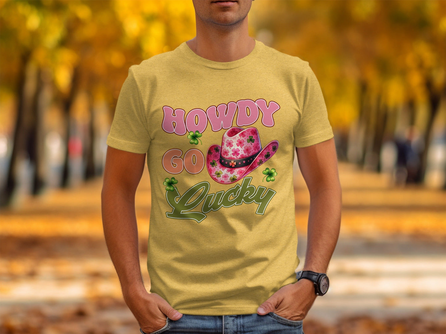 Howdy Go Lucky T-Shirts, St Patricks Day, Cowboy Hat, Shamrock, Good Luck, Festive Apparel, Lucky Shirt, Irish Pride