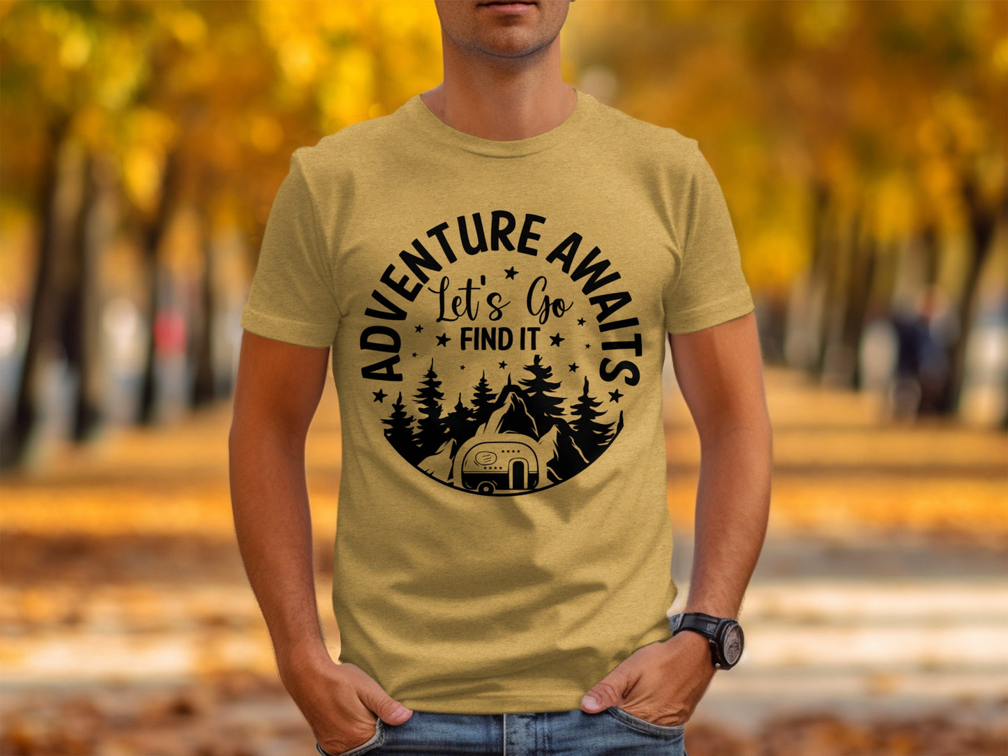 Adventure Awaits Let's Go Find It Silhouette Camper T-Shirt