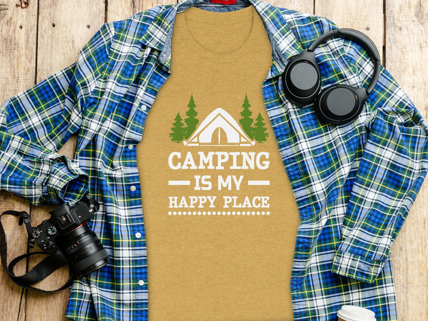 Camping Is My Happy Place Tent And Trees Graphic T-Shirt